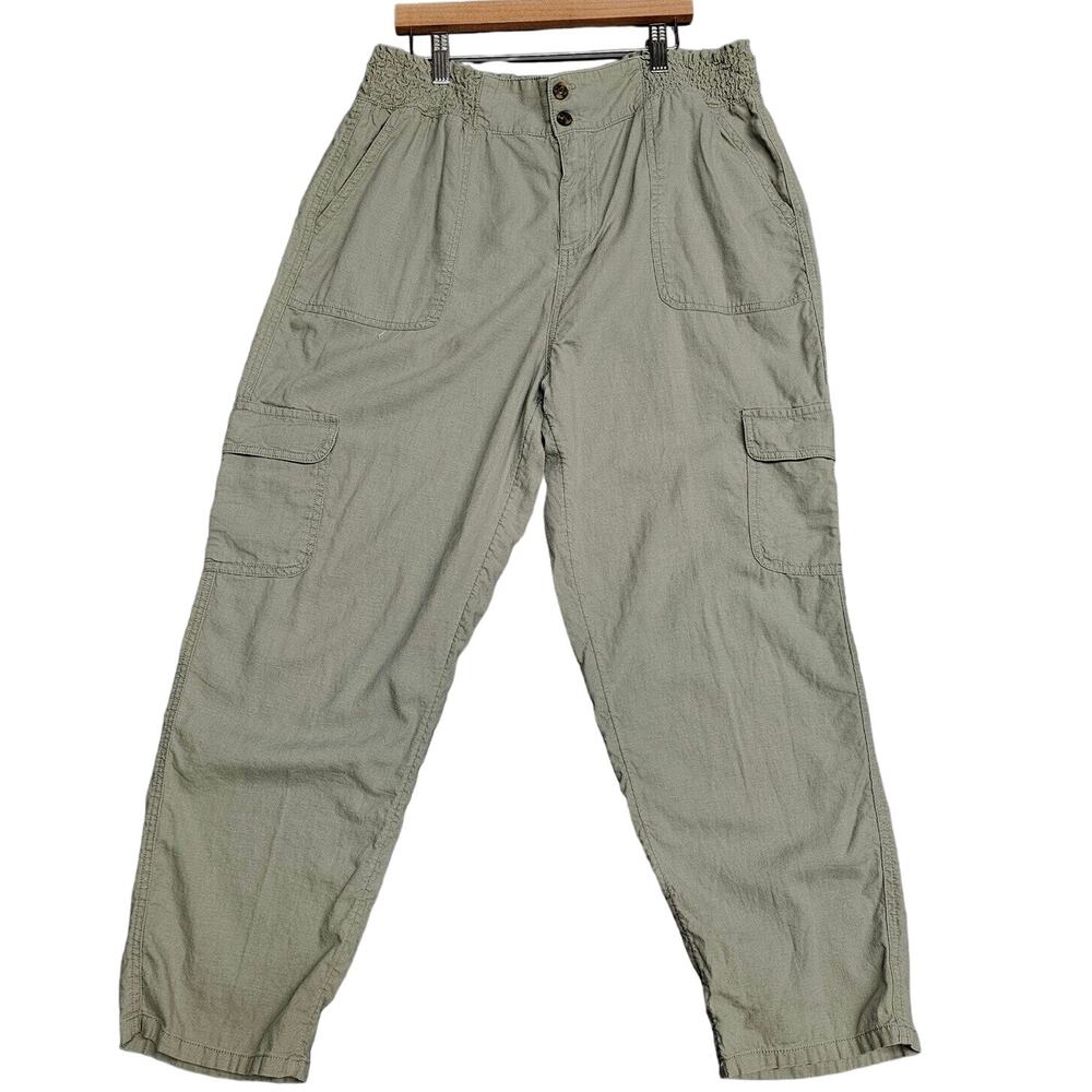 Nicole Miller High Waisted Cargo Pants Straight Leg Ruched Waist Gray Womens L